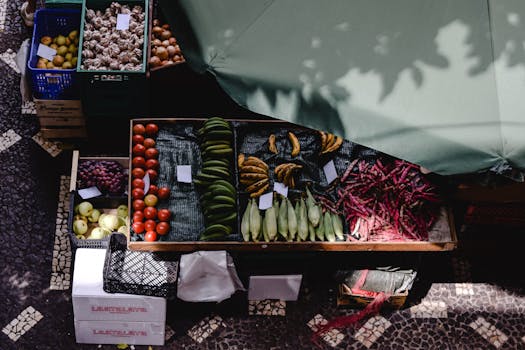 A colorful display of various fruits and vegetables