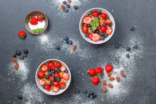 a healthy breakfast bowl with fruits and nuts